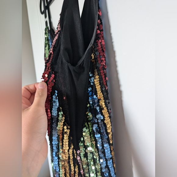 Bodycon mini dress - sequin stripe rainbow - Picture 3 of 4